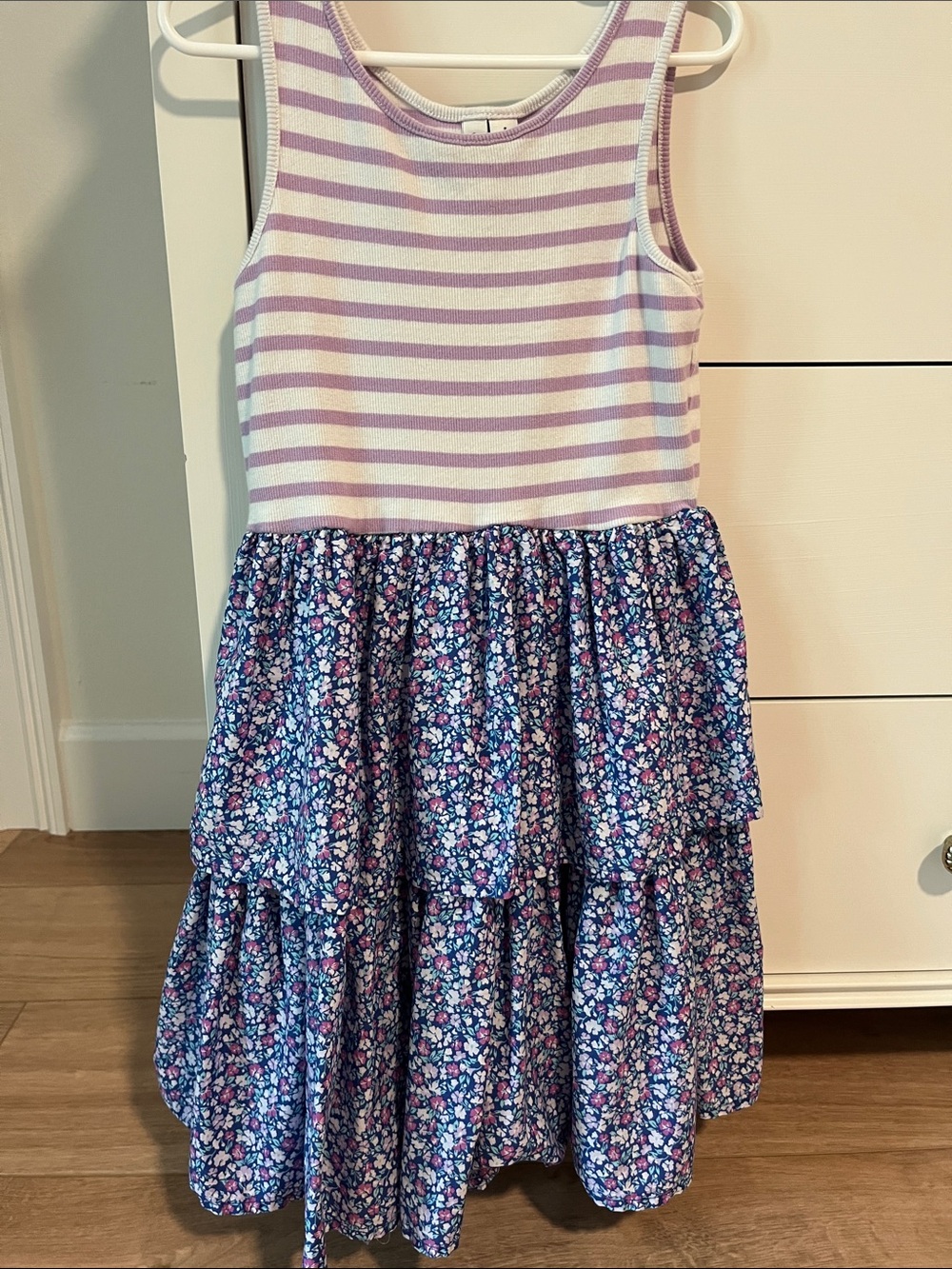 Girls Janie & Jack Lavender Stripe Tank Dress with Blue Floral Skirt